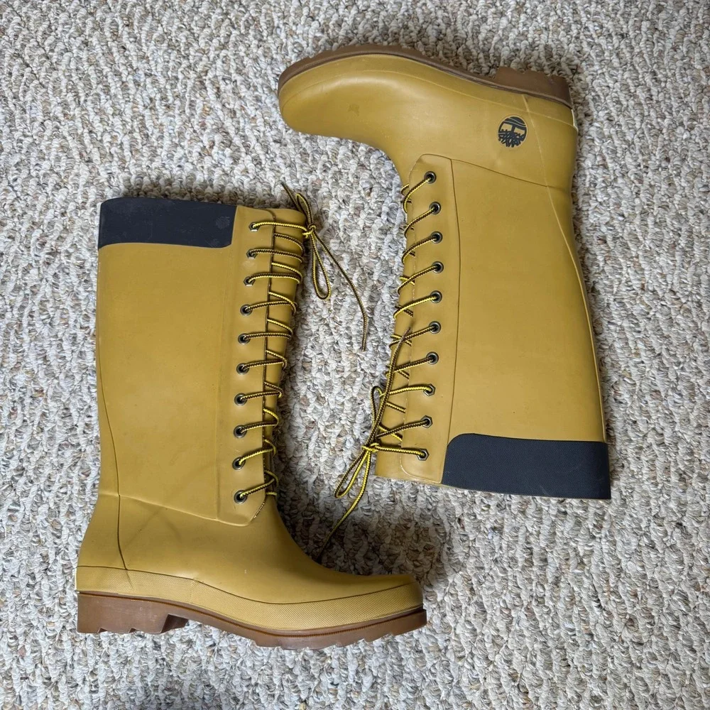 Tall Timberland Women's Wheat Yellow Rubber Lace Up Tall Rain Boots‎ Size 8